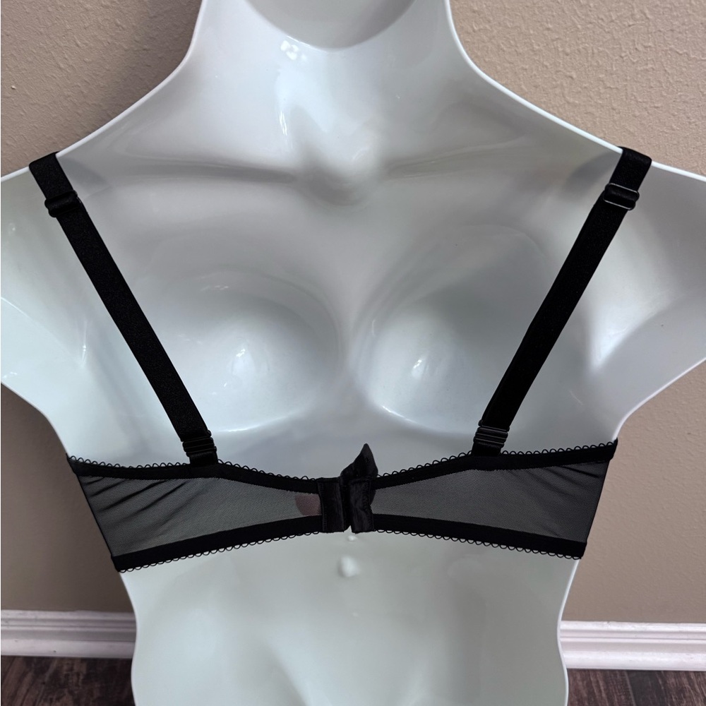 Victoria’s Secret Tease 38DDD Unlined Demi Bra Black‎ Heart Lollipop Sexy Bow - Picture 5 of 14